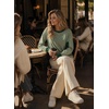 image:imageAstylish Womens 2026 Striped Long Sleeve Blouses Oversized Fall Fashion  Outfits Soft Waffle Knit Cute Patchwork Design Comfort Thumbhole Cuffs Crewneck Business Casual OutfitsGreen Stripe