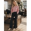 image:imageAstylish Womens 2026 Striped Long Sleeve Blouses Oversized Fall Fashion  Outfits Soft Waffle Knit Cute Patchwork Design Comfort Thumbhole Cuffs Crewneck Business Casual OutfitsPink Stripe