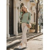 image:imageAstylish Womens 2026 Striped Long Sleeve Blouses Oversized Fall Fashion  Outfits Soft Waffle Knit Cute Patchwork Design Comfort Thumbhole Cuffs Crewneck Business Casual OutfitsGreen Stripe