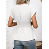 image:imageAstylish Womens Cap Sleeve V Neck Cinched Waist Business Casual Peplum Tops  Elegant Dressy TopsDate NightGoing Out OutfitsFlowy BlouseSmocked Ruched Waist ShirtsTrendy Teacher OutfitsWhite