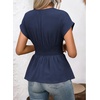 image:imageAstylish Womens Cap Sleeve V Neck Cinched Waist Business Casual Peplum Tops  Elegant Dressy TopsDate NightGoing Out OutfitsFlowy BlouseSmocked Ruched Waist ShirtsTrendy Teacher OutfitsDirty Blue