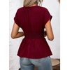 image:imageAstylish Womens Cap Sleeve V Neck Cinched Waist Business Casual Peplum Tops  Elegant Dressy TopsDate NightGoing Out OutfitsFlowy BlouseSmocked Ruched Waist ShirtsTrendy Teacher OutfitsBurgundy
