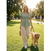 image:imageAstylish Womens Cap Sleeve V Neck Cinched Waist Business Casual Peplum Tops  Elegant Dressy TopsDate NightGoing Out OutfitsFlowy BlouseSmocked Ruched Waist ShirtsTrendy Teacher OutfitsGrass Green