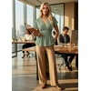 image:imageAstylish Womens Cap Sleeve V Neck Cinched Waist Business Casual Peplum Tops  Elegant Dressy TopsDate NightGoing Out OutfitsFlowy BlouseSmocked Ruched Waist ShirtsTrendy Teacher OutfitsGrass Green