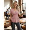 image:imageAstylish Womens Cap Sleeve V Neck Cinched Waist Business Casual Peplum Tops  Elegant Dressy TopsDate NightGoing Out OutfitsFlowy BlouseSmocked Ruched Waist ShirtsTrendy Teacher OutfitsFushia