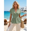 image:imageAstylish Womens Cap Sleeve V Neck Cinched Waist Business Casual Peplum Tops  Elegant Dressy TopsDate NightGoing Out OutfitsFlowy BlouseSmocked Ruched Waist ShirtsTrendy Teacher OutfitsGrass Green
