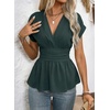 image:imageAstylish Womens Cap Sleeve V Neck Cinched Waist Business Casual Peplum Tops  Elegant Dressy TopsDate NightGoing Out OutfitsFlowy BlouseSmocked Ruched Waist ShirtsTrendy Teacher OutfitsSea Green