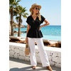 image:imageAstylish Womens Cap Sleeve V Neck Cinched Waist Business Casual Peplum Tops  Elegant Dressy TopsDate NightGoing Out OutfitsFlowy BlouseSmocked Ruched Waist ShirtsTrendy Teacher OutfitsBlack