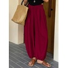 image:imageAstylish Womens Casual Elastic High Waisted Boho Harem Pants  Baggy Balloon PantsBarrel Pants with PocketsComfortableLoungeYogaTravelVacation OutfitsLightweight Beach PantsBurgundy