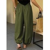 image:imageAstylish Womens Casual Elastic High Waisted Boho Harem Pants  Baggy Balloon PantsBarrel Pants with PocketsComfortableLoungeYogaTravelVacation OutfitsLightweight Beach PantsBlackish Green