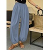 image:imageAstylish Womens Casual Elastic High Waisted Boho Harem Pants  Baggy Balloon PantsBarrel Pants with PocketsComfortableLoungeYogaTravelVacation OutfitsLightweight Beach PantsStone Blue