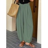 image:imageAstylish Womens Casual Elastic High Waisted Boho Harem Pants  Baggy Balloon PantsBarrel Pants with PocketsComfortableLoungeYogaTravelVacation OutfitsLightweight Beach PantsMist Green