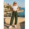 image:imageAstylish Womens Casual Elastic High Waisted Boho Harem Pants  Baggy Balloon PantsBarrel Pants with PocketsComfortableLoungeYogaTravelVacation OutfitsLightweight Beach PantsBlackish Green