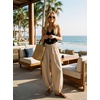 image:imageAstylish Womens Casual Elastic High Waisted Boho Harem Pants  Baggy Balloon PantsBarrel Pants with PocketsComfortableLoungeYogaTravelVacation OutfitsLightweight Beach PantsOatmeal