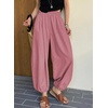 image:imageAstylish Womens Casual Elastic High Waisted Boho Harem Pants  Baggy Balloon PantsBarrel Pants with PocketsComfortableLoungeYogaTravelVacation OutfitsLightweight Beach PantsFushia