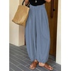 image:imageAstylish Womens Casual Elastic High Waisted Boho Harem Pants  Baggy Balloon PantsBarrel Pants with PocketsComfortableLoungeYogaTravelVacation OutfitsLightweight Beach PantsStone Blue