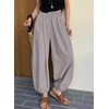 image:imageAstylish Womens Casual Elastic High Waisted Boho Harem Pants  Baggy Balloon PantsBarrel Pants with PocketsComfortableLoungeYogaTravelVacation OutfitsLightweight Beach PantsGray