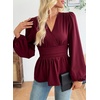 image:imageAstylish Womens Dressy Wrap V Neck Cinched Waist Going Out Peplum Tops  Puff Long SleeveBusiness CasualElegantDate Night OutfitRuched Ruffle ShirtsTrendy Smocked Blouses2026 Cute Fall TopsBurgundy