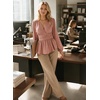 image:imageAstylish Womens Dressy Wrap V Neck Cinched Waist Going Out Peplum Tops  Puff Long SleeveBusiness CasualElegantDate Night OutfitRuched Ruffle ShirtsTrendy Smocked Blouses2026 Cute Fall TopsPink