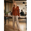 image:imageAstylish Womens Dressy Wrap V Neck Cinched Waist Going Out Peplum Tops  Puff Long SleeveBusiness CasualElegantDate Night OutfitRuched Ruffle ShirtsTrendy Smocked Blouses2026 Cute Fall TopsCinnamon
