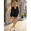 image:imageAstylish Womens Dressy Wrap V Neck Cinched Waist Going Out Peplum Tops  Puff Long SleeveBusiness CasualElegantDate Night OutfitRuched Ruffle ShirtsTrendy Smocked Blouses2026 Cute Fall TopsBlack