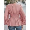 image:imageAstylish Womens Dressy Wrap V Neck Cinched Waist Going Out Peplum Tops  Puff Long SleeveBusiness CasualElegantDate Night OutfitRuched Ruffle ShirtsTrendy Smocked Blouses2026 Cute Fall TopsPink