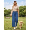 image:imageAstylish Womens High Waisted Jeans Stretchy Wide Straight Leg Loose Trendy Scalloped Hem Denim PantsAshleigh Blue