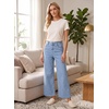 image:imageAstylish Womens High Waisted Jeans Stretchy Wide Straight Leg Loose Trendy Scalloped Hem Denim PantsDusk Blue