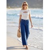 image:imageAstylish Womens High Waisted Jeans Stretchy Wide Straight Leg Loose Trendy Scalloped Hem Denim PantsNavy Blue
