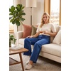image:imageAstylish Womens High Waisted Jeans Stretchy Wide Straight Leg Loose Trendy Scalloped Hem Denim PantsNavy Blue