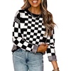image:imageAstylish Women 2026 Checkered Oversized Business Casual Pullover Sweater  Long Sleeve Plaid Soft Knit Crewneck Fall Fashion Business Casual TopsBlack