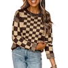 image:imageAstylish Women 2026 Checkered Oversized Business Casual Pullover Sweater  Long Sleeve Plaid Soft Knit Crewneck Fall Fashion Business Casual TopsBrown