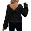 image:imageAstylish Womens 2026 Open Back Bow Pullover Sweaters Fall Fashion Outfits  Ballon Long Sleeve Soft Knit Cute Loose Fit Business Casual TopsBlack