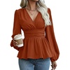 image:imageAstylish Womens Dressy Wrap V Neck Cinched Waist Going Out Peplum Tops  Puff Long SleeveBusiness CasualElegantDate Night OutfitRuched Ruffle ShirtsTrendy Smocked Blouses2026 Cute Fall TopsCinnamon