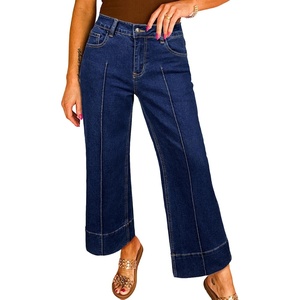 image:imageAstylish Women 2026 Wide Leg Jeans High Waisted Cropped Ankle Denim Pants  with Vertical Seams Stretchy Breathable CasualNavy Blue