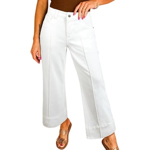 image:imageAstylish Women 2026 Wide Leg Jeans High Waisted Cropped Ankle Denim Pants  with Vertical Seams Stretchy Breathable CasualWhite