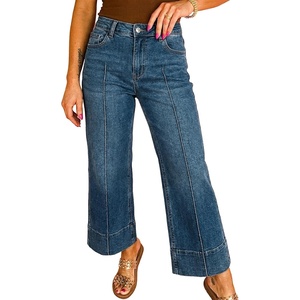image:imageAstylish Women 2026 Wide Leg Jeans High Waisted Cropped Ankle Denim Pants  with Vertical Seams Stretchy Breathable CasualY Beau Blue