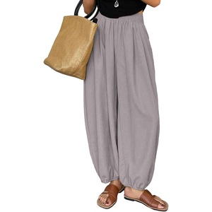 image:imageAstylish Womens Casual Elastic High Waisted Boho Harem Pants  Baggy Balloon PantsBarrel Pants with PocketsComfortableLoungeYogaTravelVacation OutfitsLightweight Beach PantsGray