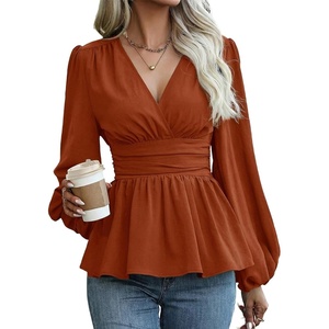 image:imageAstylish Womens Dressy Wrap V Neck Cinched Waist Going Out Peplum Tops  Puff Long SleeveBusiness CasualElegantDate Night OutfitRuched Ruffle ShirtsTrendy Smocked Blouses2026 Cute Fall TopsCinnamon