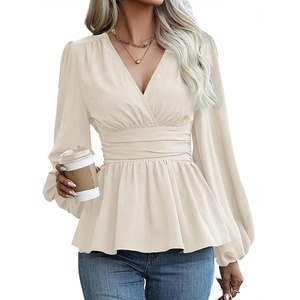 image:imageAstylish Womens Dressy Wrap V Neck Cinched Waist Going Out Peplum Tops  Puff Long SleeveBusiness CasualElegantDate Night OutfitRuched Ruffle ShirtsTrendy Smocked Blouses2026 Cute Fall TopsApricot