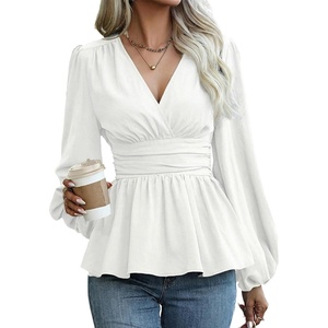 image:imageAstylish Womens Dressy Wrap V Neck Cinched Waist Going Out Peplum Tops  Puff Long SleeveBusiness CasualElegantDate Night OutfitRuched Ruffle ShirtsTrendy Smocked Blouses2026 Cute Fall TopsWhite