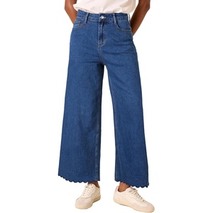 image:imageAstylish Womens High Waisted Jeans Stretchy Wide Straight Leg Loose Trendy Scalloped Hem Denim PantsAshleigh Blue