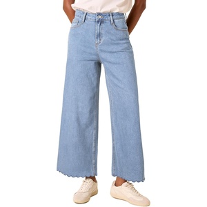 image:imageAstylish Womens High Waisted Jeans Stretchy Wide Straight Leg Loose Trendy Scalloped Hem Denim PantsDusk Blue