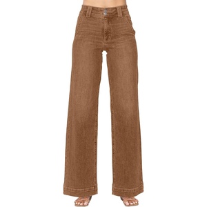 image:imageAstylish Womens High Waisted Wide Leg Straight Jeans  Straight Leg Jean Baggy Trendy Denim Pants Slanted PocketsBrown