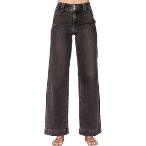 image:imageAstylish Womens High Waisted Wide Leg Straight Jeans  Straight Leg Jean Baggy Trendy Denim Pants Slanted PocketsDark Grey