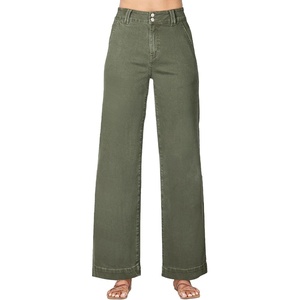 image:imageAstylish Womens High Waisted Wide Leg Straight Jeans  Straight Leg Jean Baggy Trendy Denim Pants Slanted PocketsMist Green