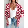 image:imageAstylish Women 2026 Checkered Knit Cardigan Sweaters with Pockets  Open Front Drop Shoulder Long Sleeve 2026 Fall Outfits Business Casual Outwear CoatsBurgundy