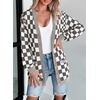 image:imageAstylish Women 2026 Checkered Knit Cardigan Sweaters with Pockets  Open Front Drop Shoulder Long Sleeve 2026 Fall Outfits Business Casual Outwear CoatsDark Grey