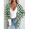 image:imageAstylish Women 2026 Checkered Knit Cardigan Sweaters with Pockets  Open Front Drop Shoulder Long Sleeve 2026 Fall Outfits Business Casual Outwear CoatsBlackish Green