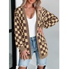 image:imageAstylish Women 2026 Checkered Knit Cardigan Sweaters with Pockets  Open Front Drop Shoulder Long Sleeve 2026 Fall Outfits Business Casual Outwear CoatsCoffee